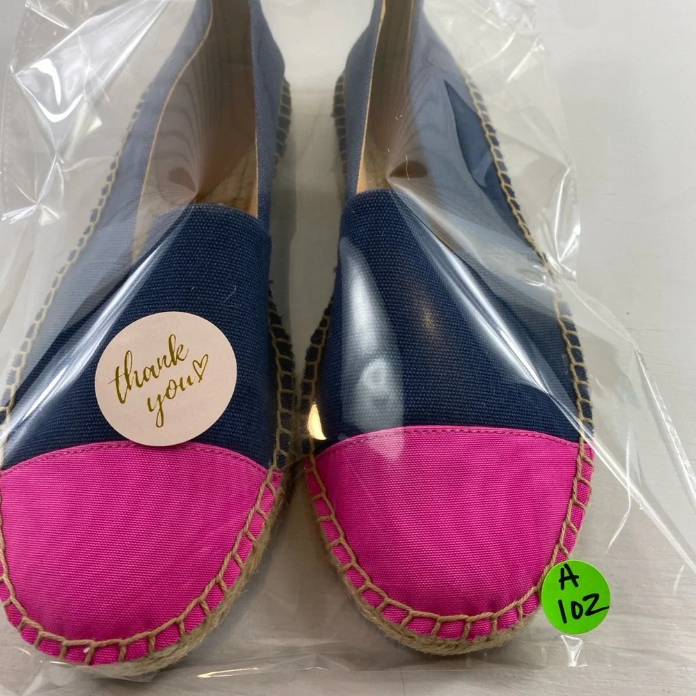 J.‎ Crew Women’s Size 8.5 Blue Pink Canvas Casual Slip On Espadrille Flats Shoes